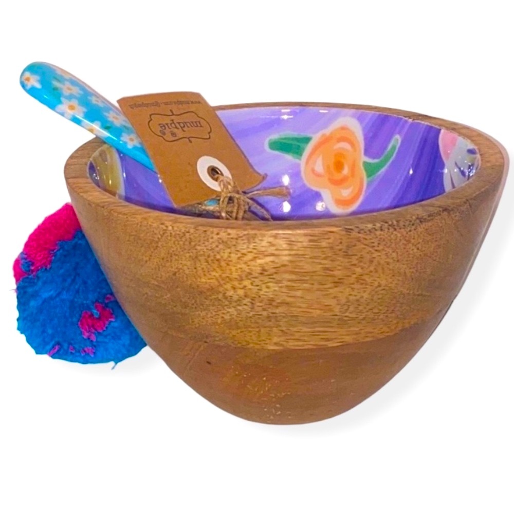 Mud Pie Bowl & Spreader Dip Set • Choose Joy • Choose Happy • Mango Wood